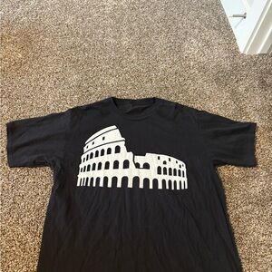 Black T-Shirt with White Colosseum Graphic
